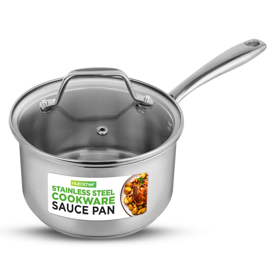 NutriChef 2 Quart Stainless Steel Pot with Lid - Heavy Duty Saucepan with Ergonomic Handles, For All Cooktops