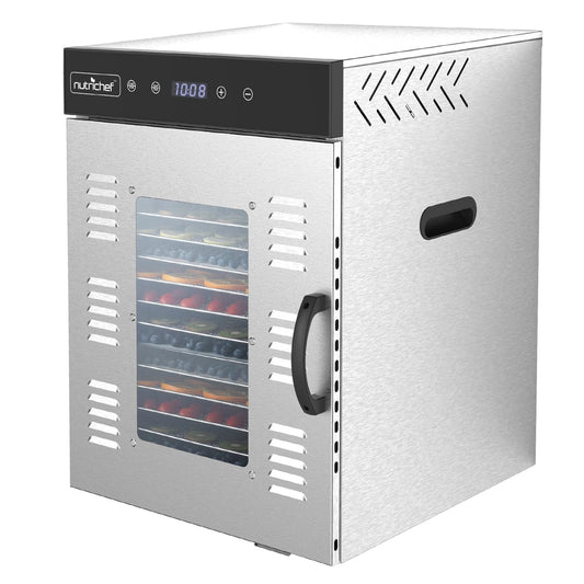 NutriChef Commercial Electric Food Dehydrator Machine - 16 Shelf Extra Large Capacity - Stainless Steel Trays - 1500-Watts, Digital Timer & Temperature Control - 18.58 x 19.10 x 24.88 IN