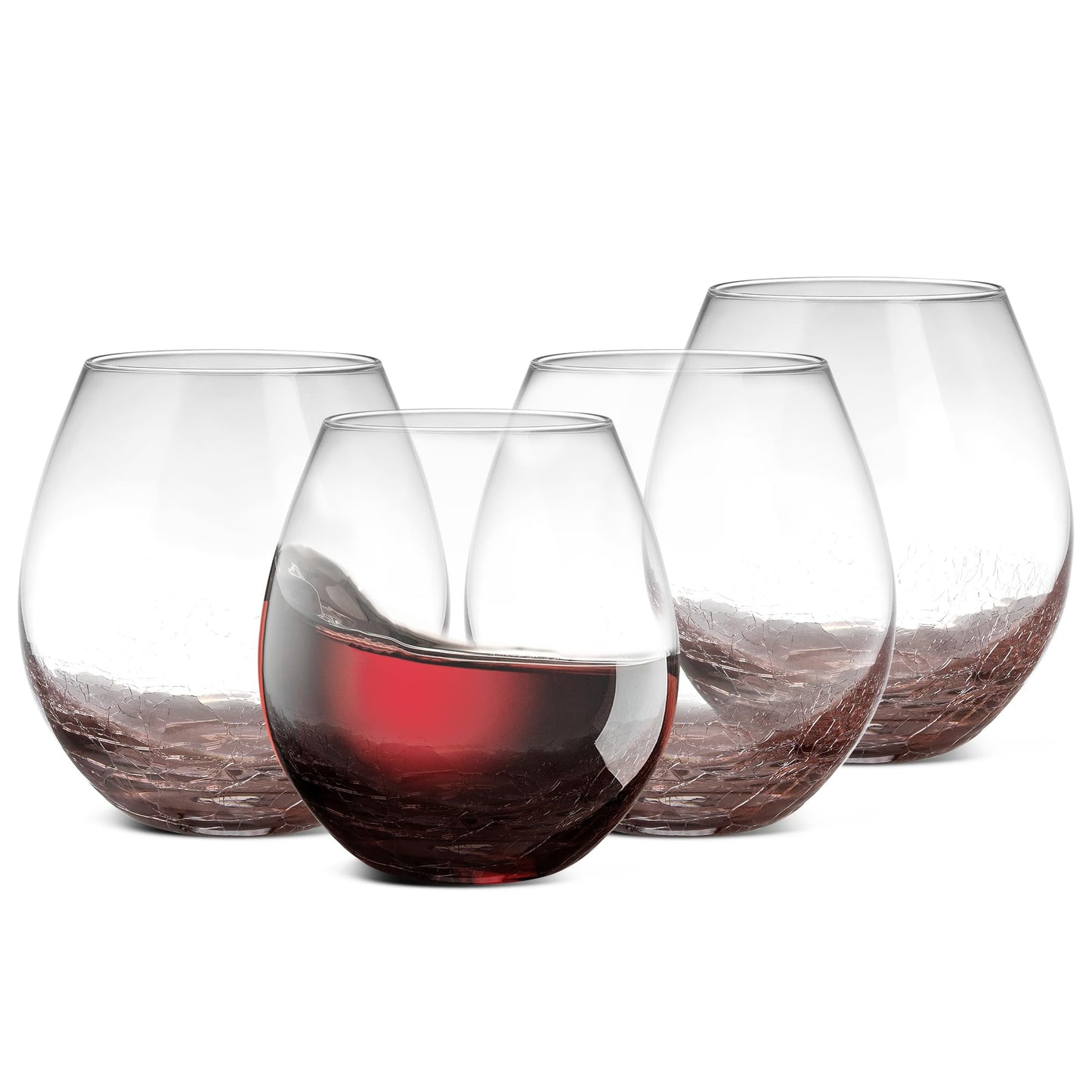 NutriChef Stemless 4 Wine Glasses 15 Ounces, Hand Blown Glasses for Home, Bar & Restaurant, Dishwasher Safe, Gift Set for Wine Lovers, Friends
