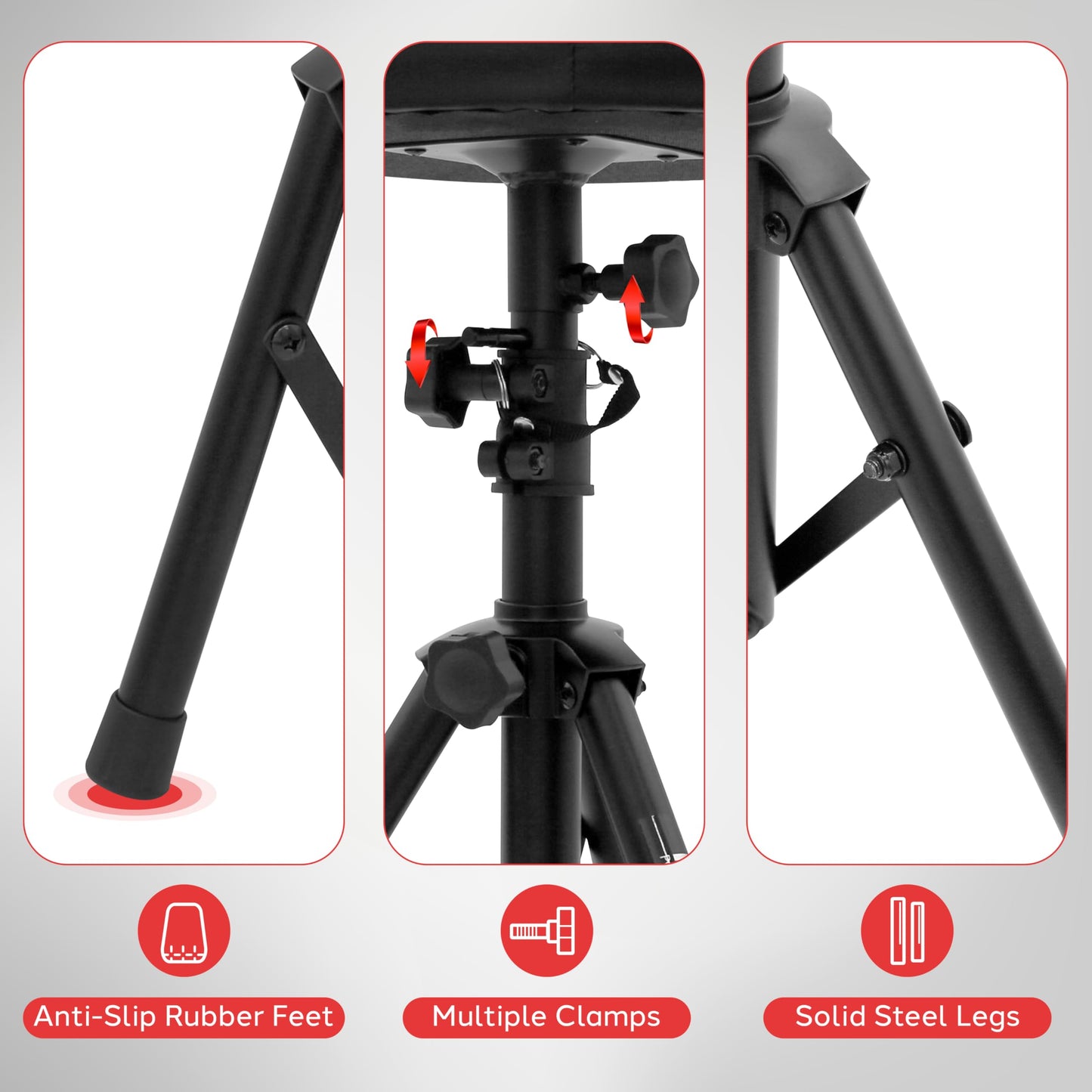 Pyle Drum Throne, Rotatable Padded Seat, Adjustable Height, Foldable Design, Solid Steel Legs, Non-Slip Rubber Feet, Musicians & Drummers, Assembly Required, Supports Up to 330 lbs, 0 lbs Weight