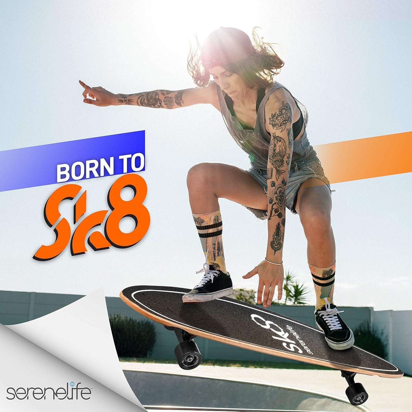 SereneLife Complete Standard Skateboard Mini Cruiser - 8 Ply Canadian & Bamboo Maple Deck Complete Flat Concave Skate Board W/ 7" Aluminum Trucks - for Kids, Teens, Adults - SereneLife SL7SBBK (Black)