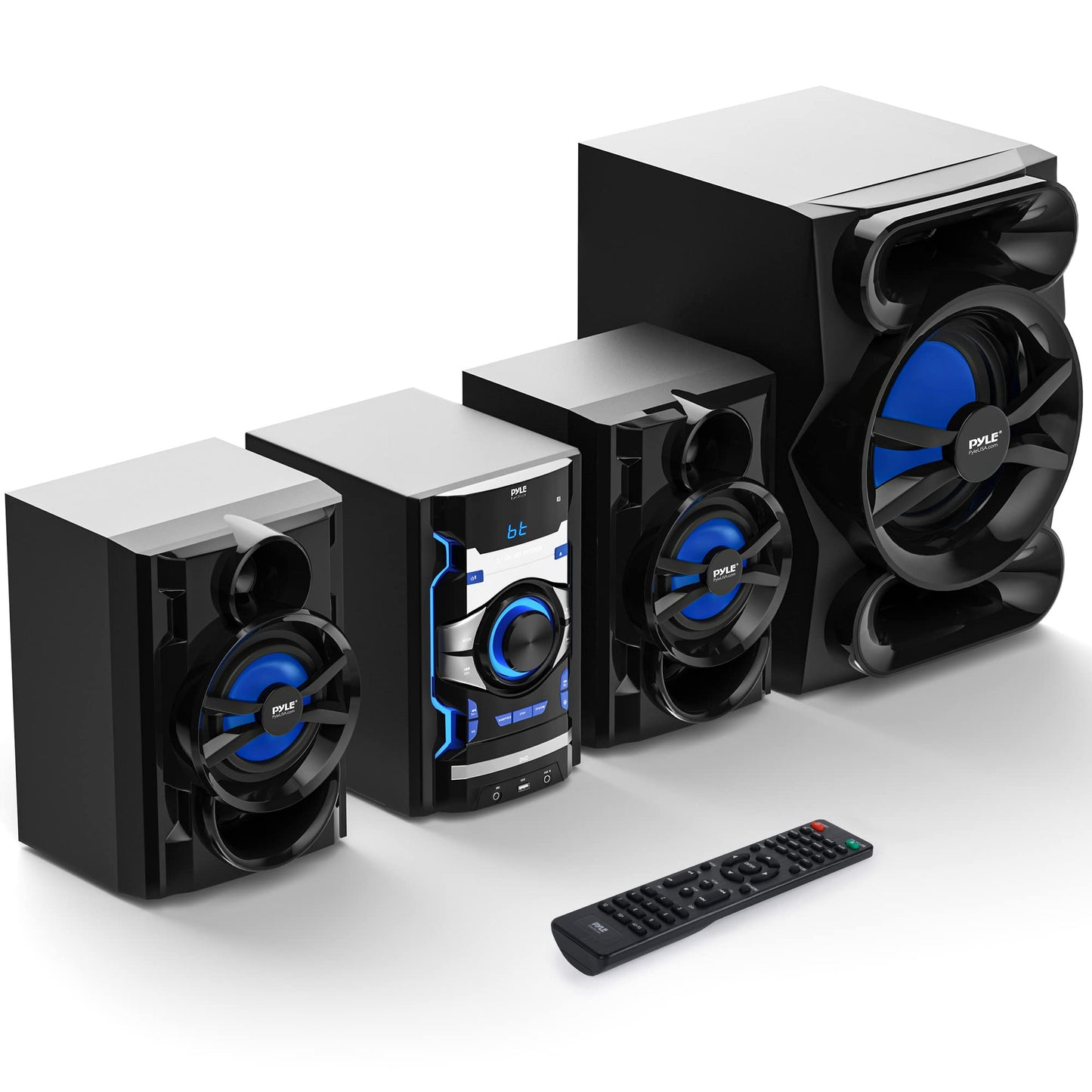 Pyle 3-Piece Wireless Bluetooth Stereo System - 1000 Watt DVD Shelf System for Home with DVD Player, MP3, USB, FM Radio, Bass Reflex Speaker, and Remote Control, Compact & Portable