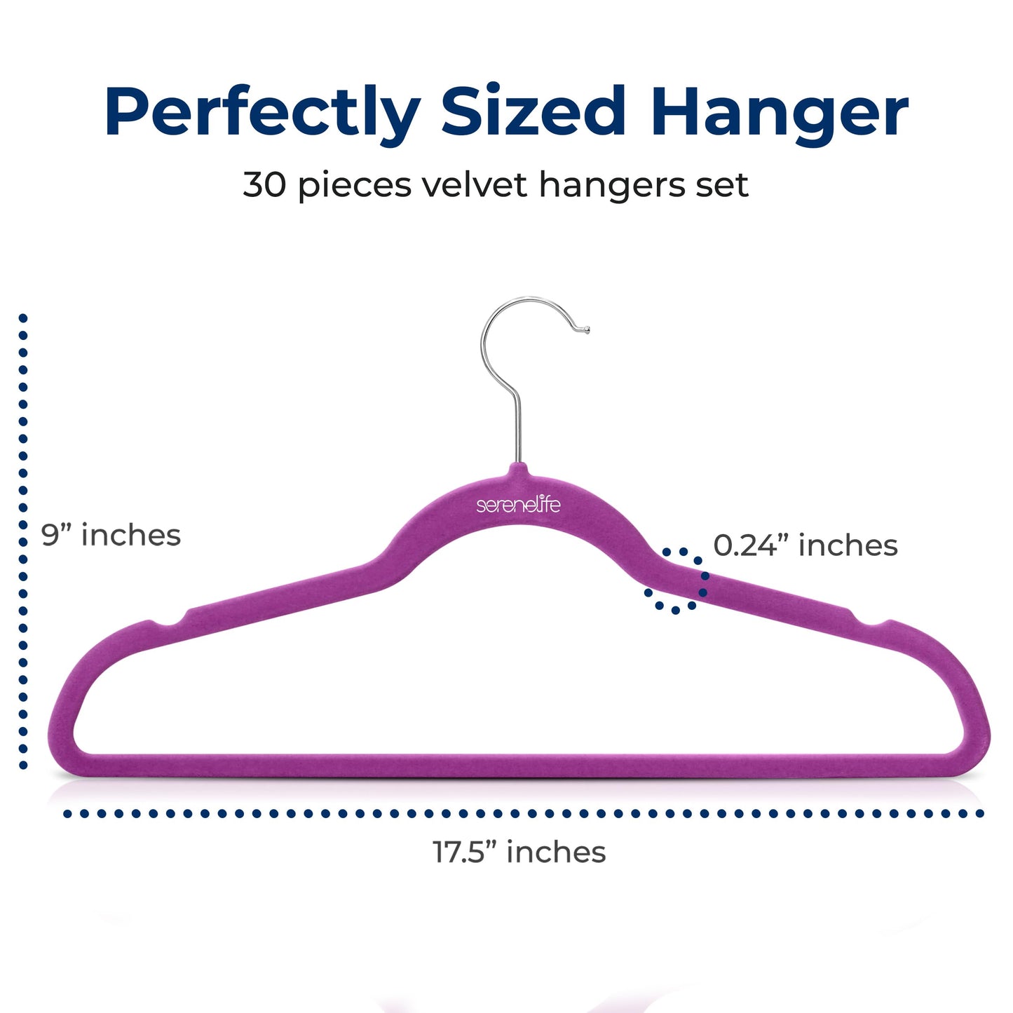 SereneLife 30 Pack Velvet Hangers - Non-Slip, 360° Swivel Hook - Ultra-Thin, Lightweight, Space Saving for Shirts, Sweaters, Hoodies, Kids Clothes & Dresses