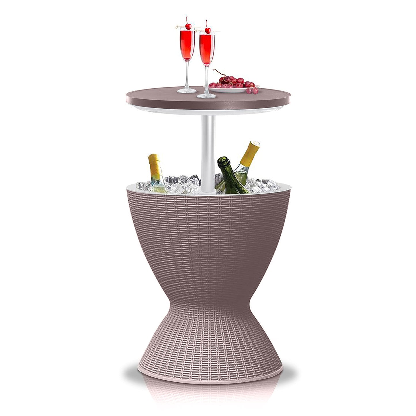 SereneLife Outdoor Cool Bar Table, 7.5 Gallon Beer and Wine Cooler, Patio Furniture & Hot Tub Side Table, Beverage Cooler, All-Weather Resistant Ice Cool Bar, Rattan Style Patio, Cocktail Bar (Grey)