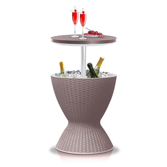 SereneLife Outdoor Cool Bar Table, 7.5 Gallon Beer and Wine Cooler, Patio Furniture & Hot Tub Side Table, Beverage Cooler, All-Weather Resistant Ice Cool Bar, Rattan Style Patio, Cocktail Bar (Grey)