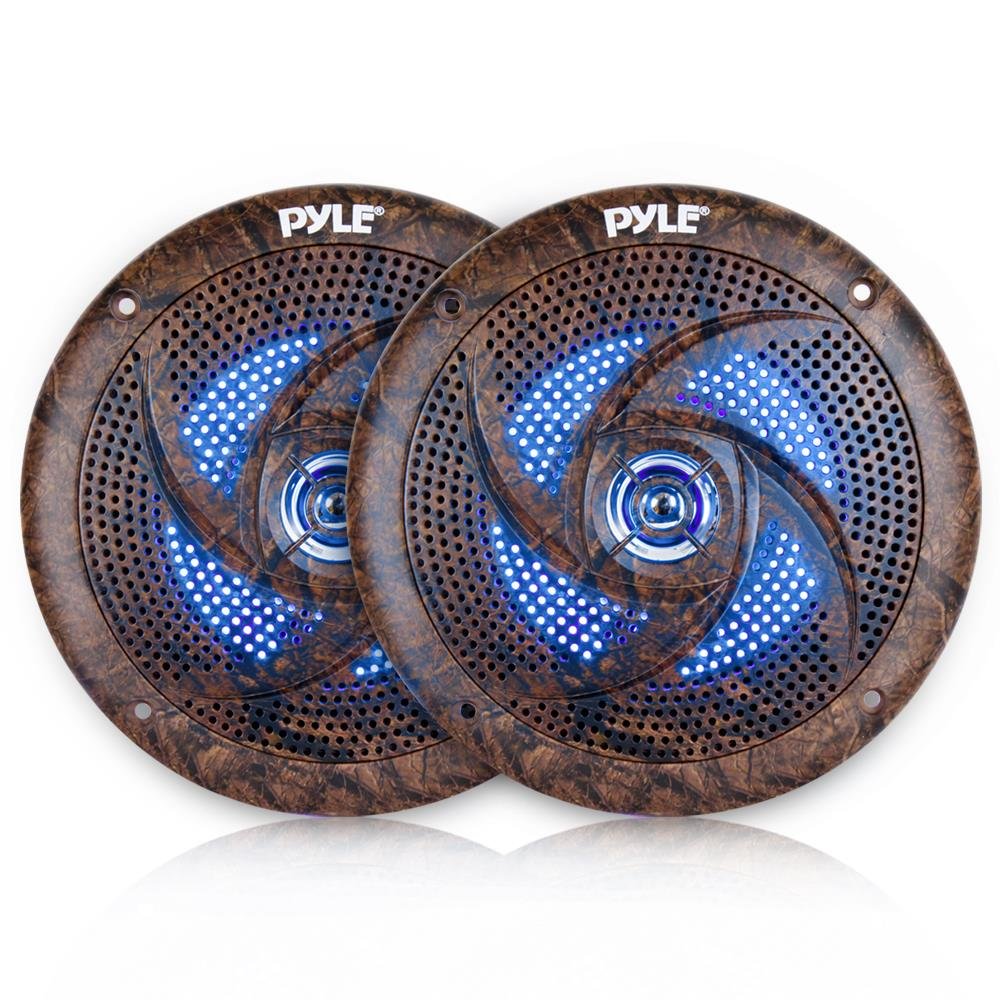 Pyle 6.5 Inch Marine Speakers - 2 Way IP44 Waterproof and Weather Resistant Outdoor Audio Stereo Sound System with Built-in Led Lights, 240 Watt Power and Low Profile Design - 1 Pair - PLMRLE64DK