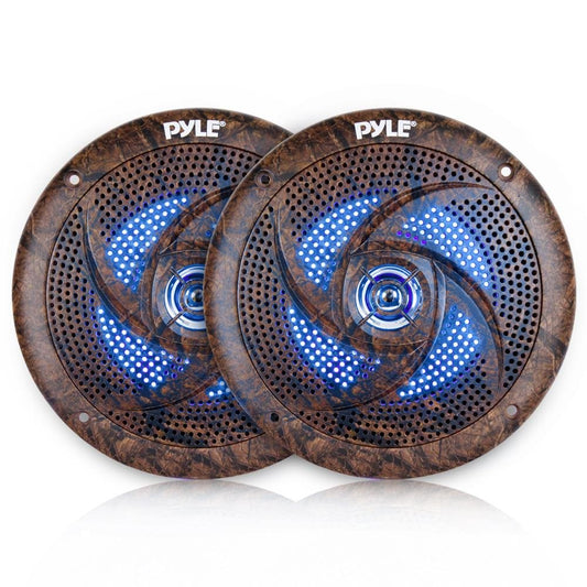 Pyle 6.5 Inch Marine Speakers - 2 Way IP44 Waterproof and Weather Resistant Outdoor Audio Stereo Sound System with Built-in Led Lights, 240 Watt Power and Low Profile Design - 1 Pair - PLMRLE64DK