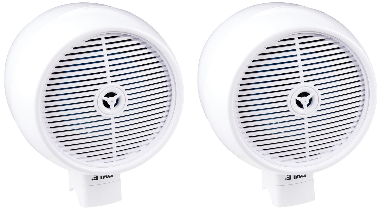 Pyle Bluetooth Waterproof Off-Road Speakers - 8” 300W 2-Way Marine Wakeboard Tower Sound System w/LED Light, Full Range Outdoor Stereo Speaker for Car ATV UTV, Jeep, Boat, Includes Brackets (White)