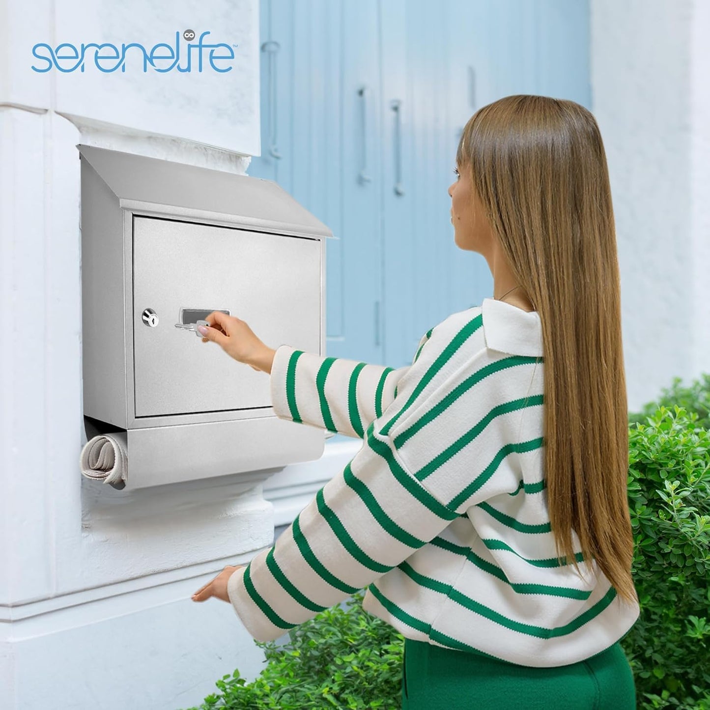 Serenelife Indoor & Outdoor Wall Mount Locking Mailbox | Secure Key & Lock Mechanism | Weather Resistant & Durable | Easy Access Metal Flap | Includes 2 Keys & Mounting Hardware | 13x14x5 IN