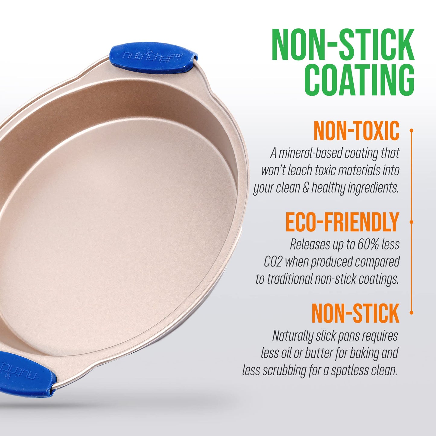 NutriChef Nonstick Round Cake Pan - Carbon Steel Oven Bakeware Pan with Silicone Grip Handles - PFOA, PFOS, PTFE Free - Bake Cake, Brownies, Pie, Bread, & More - Dishwasher Safe, 9.7 Inch (Gold)