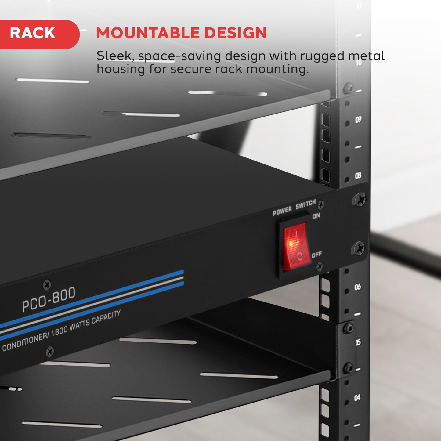 Pyle 1800W 8 Rack Mount Conditioner-15 Amp Surge Protector with Noise Suppression Rear Outlet for Multi Appliances-Triple Mode Protection-AC Power-for Home & Computer, Black (PCO800)