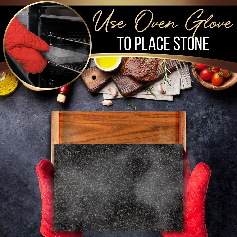 Nutrichef Cooking Stone Grill Set - Hot Lava Rock Sizzling Plate for Steak BBQ & Meat Grilling with Stainless Steel Knives, Cooks and Retains Heat & Flavor, Heated Tray for Serving Food