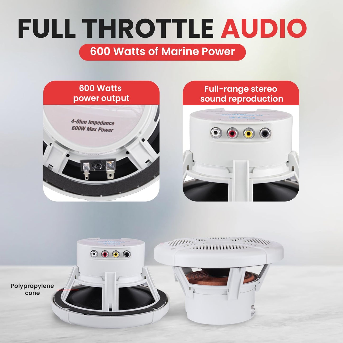 6.5 Inch Bluetooth Marine Speakers - 2-way IP-X4 Waterproof and Weather Resistant Outdoor Audio Dual Stereo Sound System with 600 Watt Power and Low Profile Design - 1 Pair - Pyle PLMRBT65W (White)