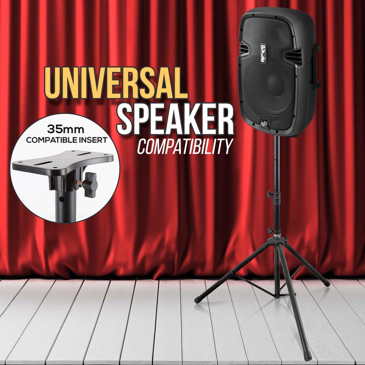 Pyle Tripod Speaker Stand, 33.9"x31.5"x58.0” Inch Adjustable Holder Mount, Durable Steel Design, Universal 35mm Compatibility, Safety Lock Pin, Foldable for Storage, Ideal for Large Speakers