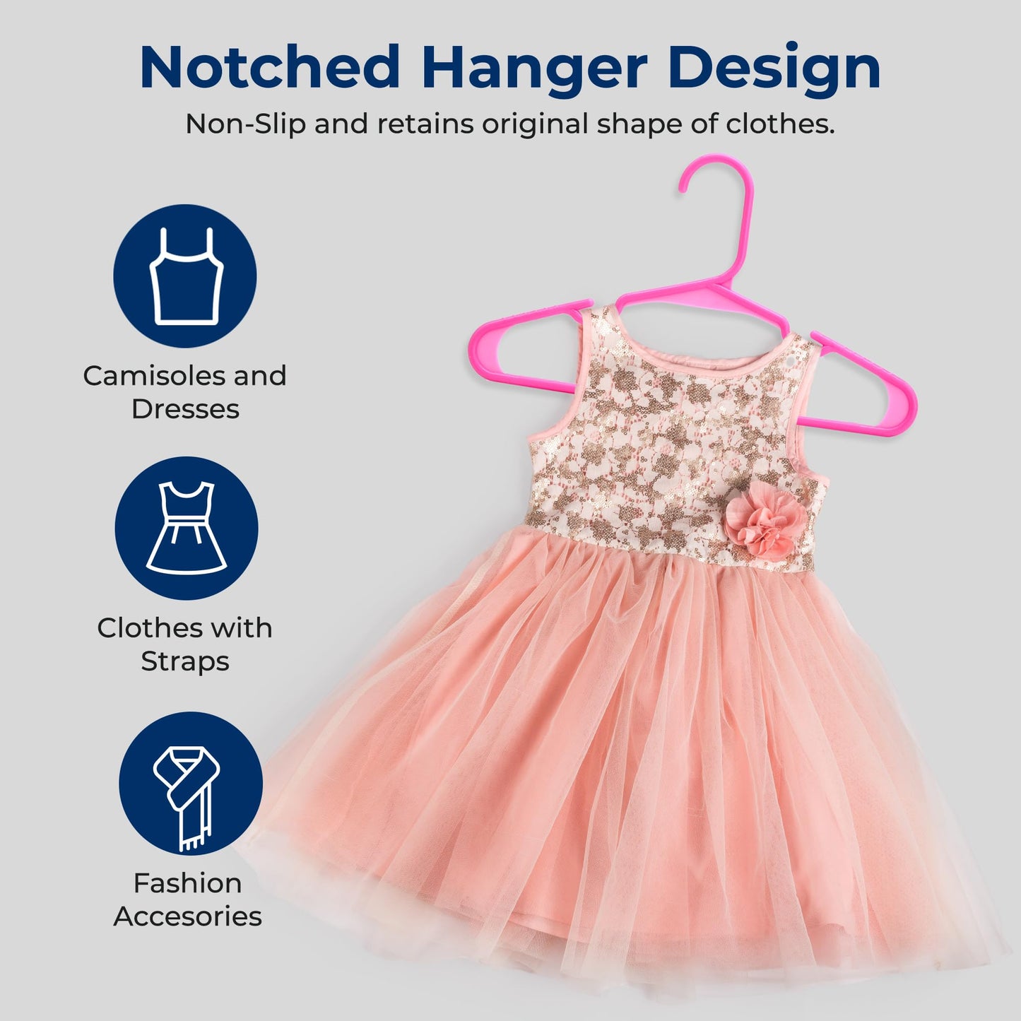 SereneLife 20 Pack Plastic Kids Hangers – Non-Slip Baby Hangers for Closet, Space-Saving Thin Design for Organizing Clothes, Infant, Toddler, and Newborn Clothing (Pink)