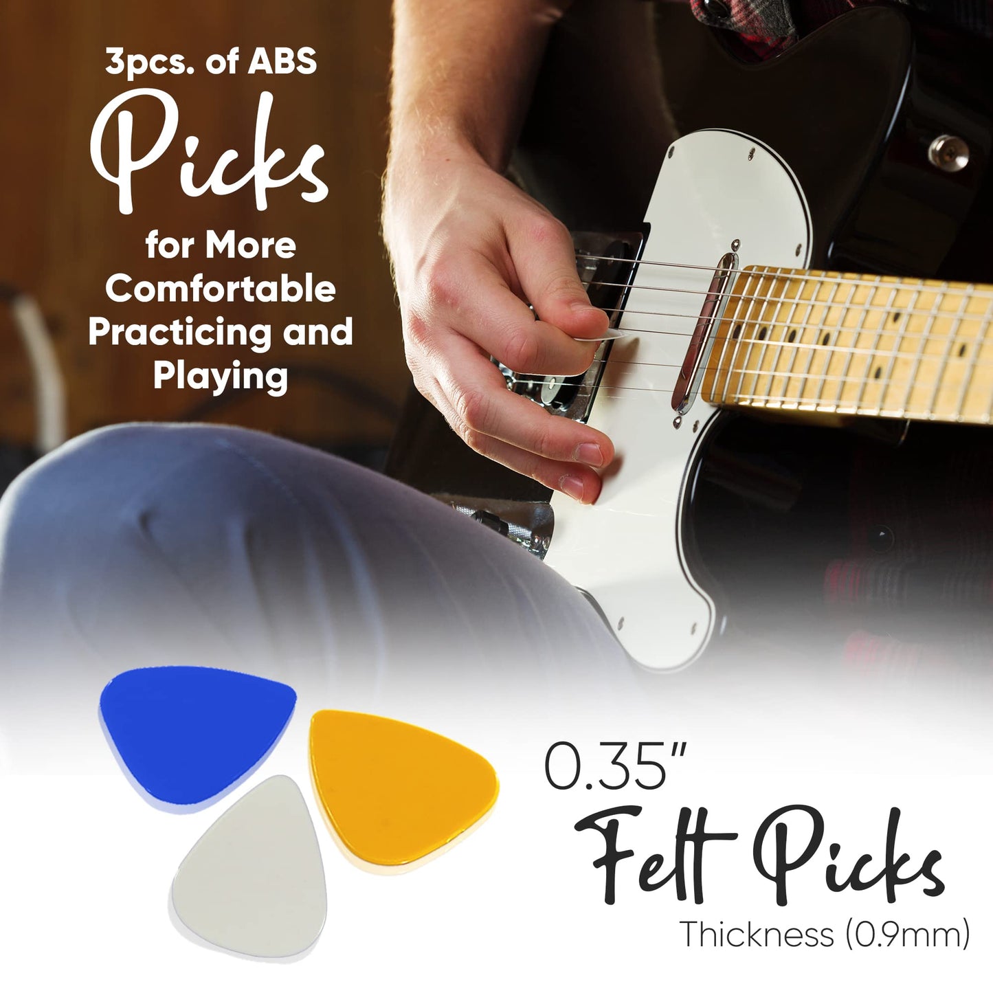 Pyle Electric Guitar Accessory Kit - Steel Strings, Full Set of Replacement, 3 pcs ABS Picks, Cleaning Cloth & Metal Capo