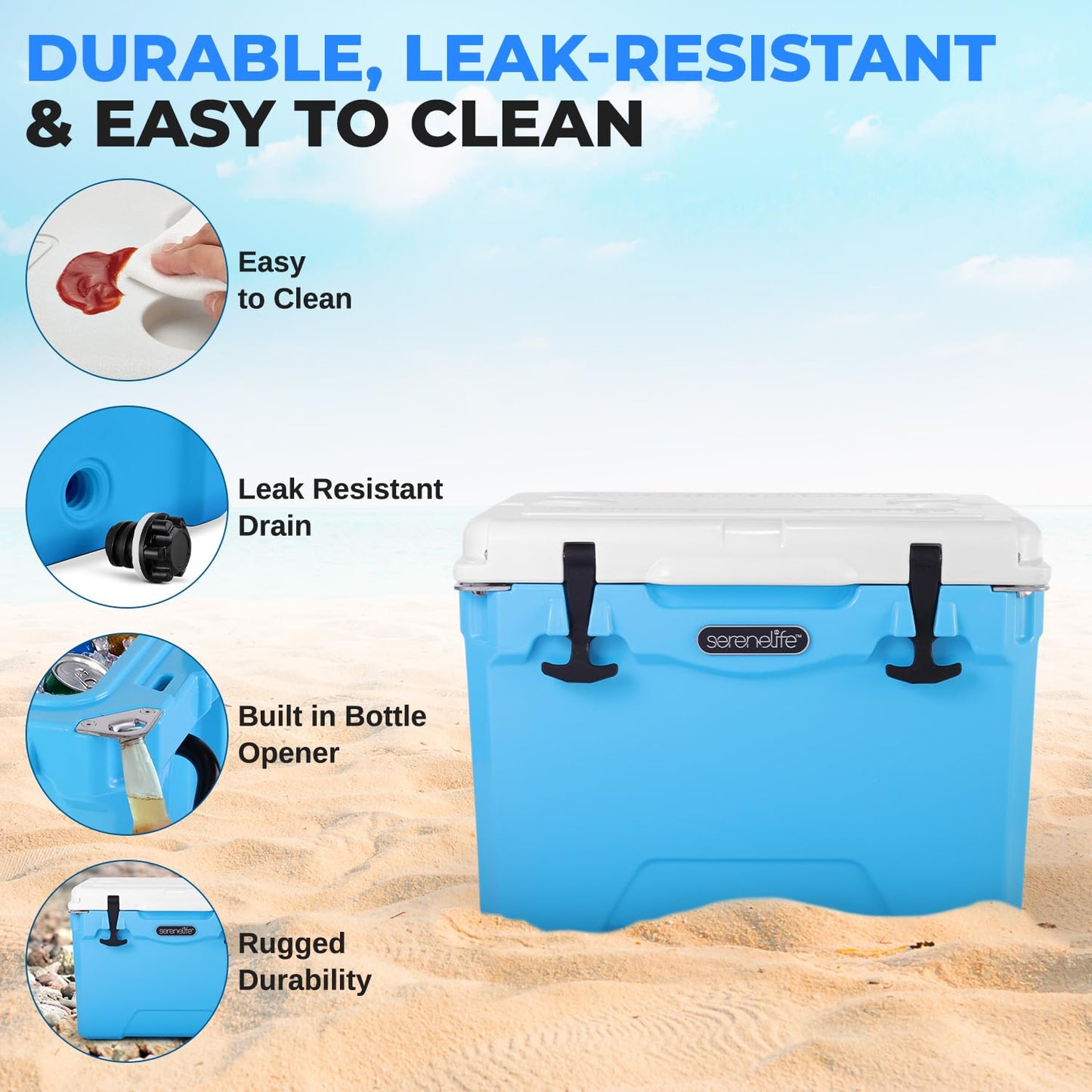 SereneLife Ultra-Tough 25 Quart Rotomolded Cooler Box, Holds Upto 36 Cans, Keeps Ice Up to 5 Days, Heavy-Duty Insulated Portable Ice Chest Box, Ideal for Travel, Camping, Beach, and Outdoor Adventures