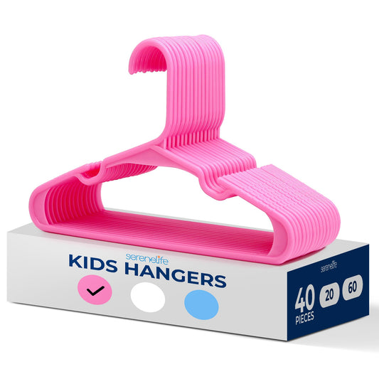 SereneLife 40 Pack Plastic Kids Hangers – Non-Slip Baby Hangers for Closet, Space-Saving Thin Design for Organizing Clothes, Infant, Toddler, and Newborn Clothing (Pink)
