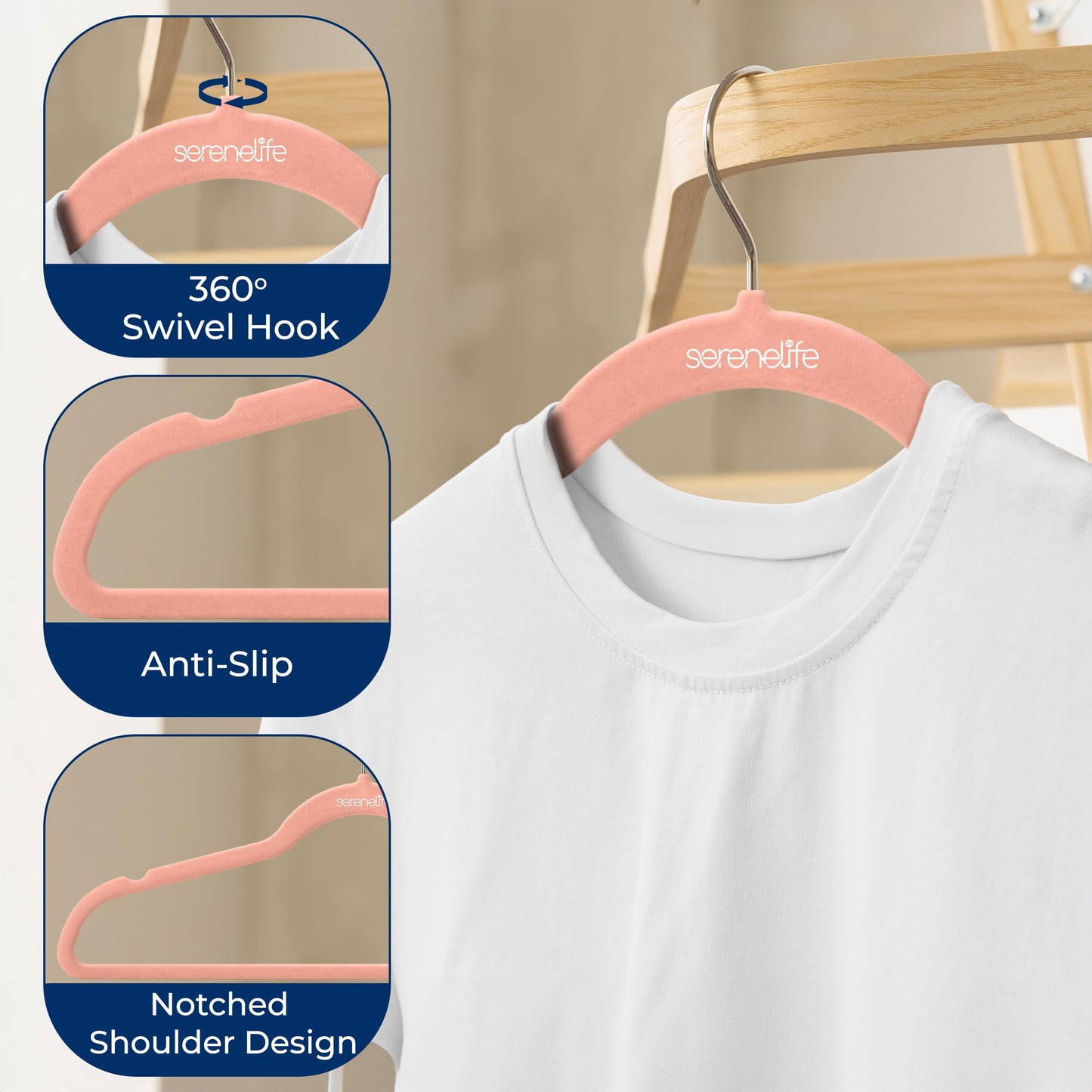 SereneLife 200 Pack Velvet Hangers - Non-Slip Felt Hangers with 360° Swivel Hook, Space-Saving, Ultra-Thin, Lightweight for Shirts, Sweaters, Hoodies, Kids Clothes & Dresses