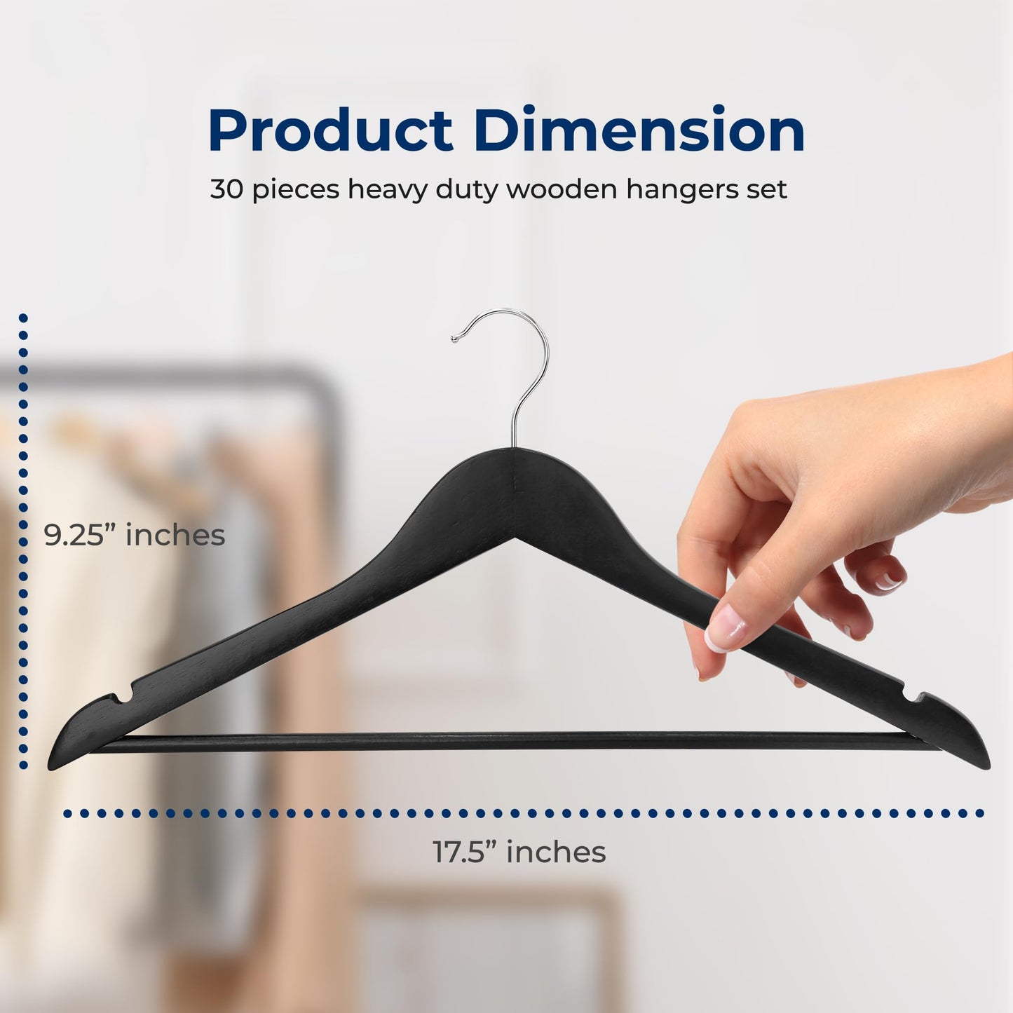 SereneLife 30 Pack Wooden Coat Hangers – Durable Suit Hangers with 360° Swivel Hook & Notches – Slim Design for Shirts, Jackets, Dresses, and More