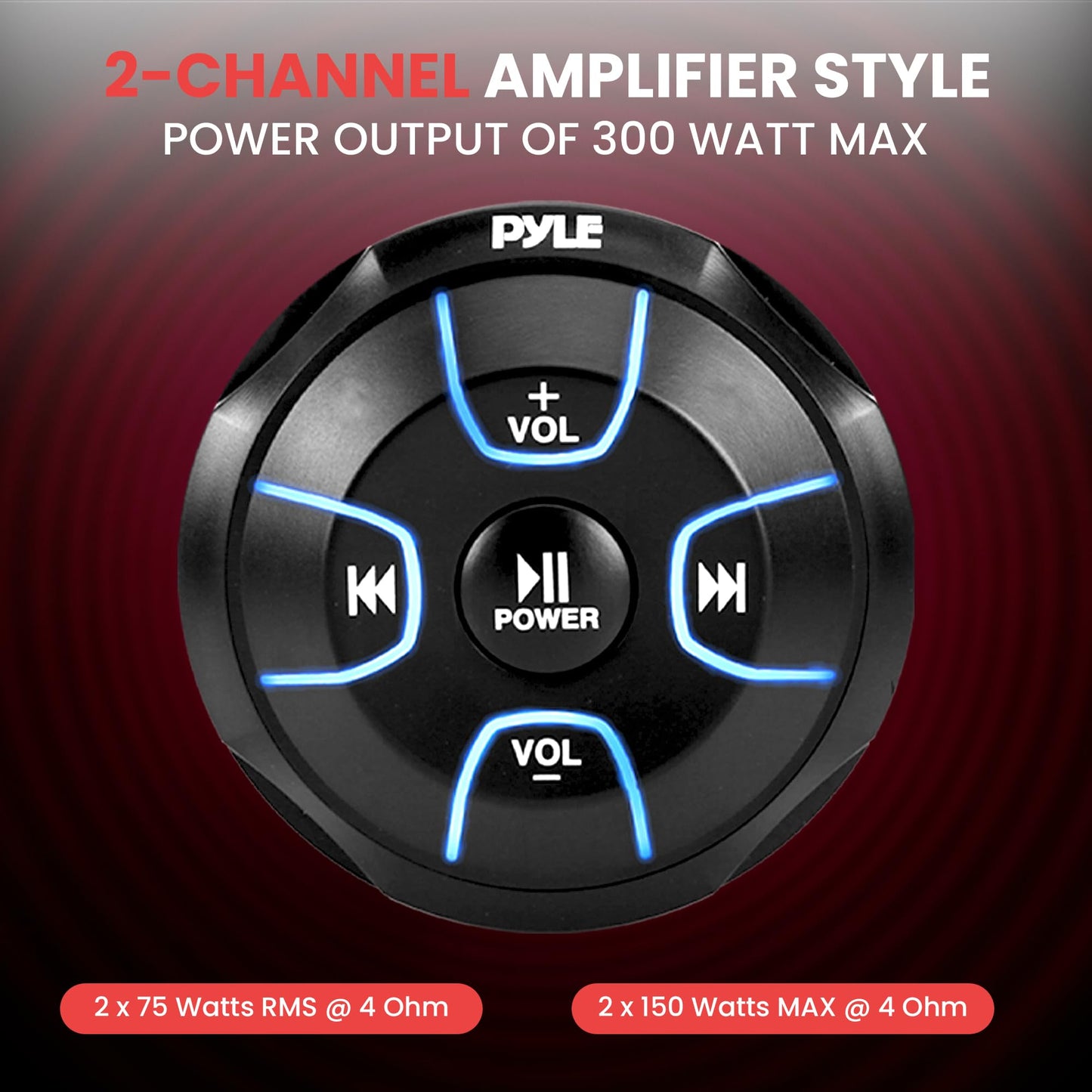 Pyle Amplified Wireless Bluetooth Audio Controller - 300 Watt Bluetooth Media Button, Waterproof Marine Receiver Remote Control W/Aux, Mount for Car Truck Boat Marine Powersport Vehicles - PLMRBT18