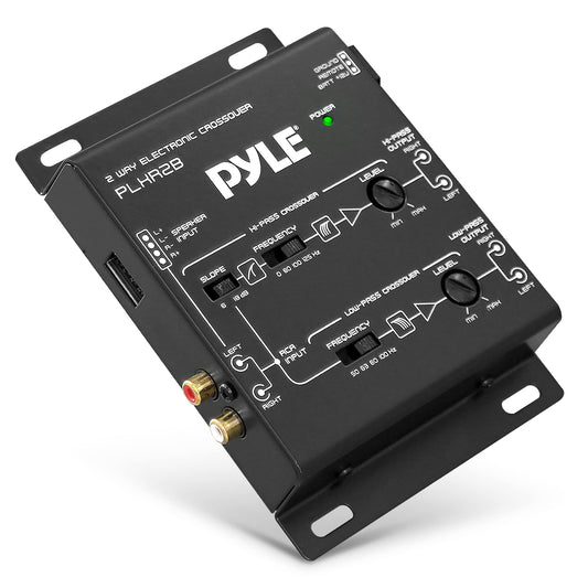 Pyle 2-Way Electronic Audio Crossover Network - Hi-Pass/Low-Pass 6dB/18dB Octave Slope - Power LED Indicator - 4 RCA Outputs - 2 RCA Inputs - Remote Subwoofer Control & Parallel Input Switch - PLXR2B