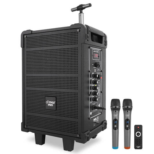 Pyle 8'' Portable Wireless Bluetooth Speaker System - Built-in Rechargeable Battery, Wireless Microphone, USB/Micro SD/FM - 350 Watt - FM Radio with Digital LED Display, PWMA899A
