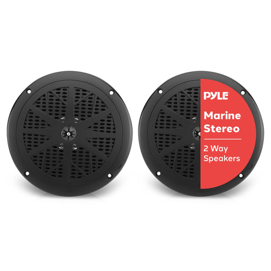 Pyle 6.5 Inch Dual Marine Speakers - 2 Way Waterproof and Weather Resistant Outdoor Audio Stereo Sound System with 120 Watt Power, Polypropylene Cone and Cloth Surround - 1 Pair - PLMR61B (Black)