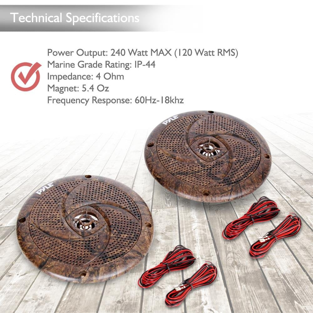 Pyle 6.5 Inch Marine Speakers - 2 Way IP44 Waterproof and Weather Resistant Outdoor Audio Stereo Sound System with Built-in Led Lights, 240 Watt Power and Low Profile Design - 1 Pair - PLMRLE64DK