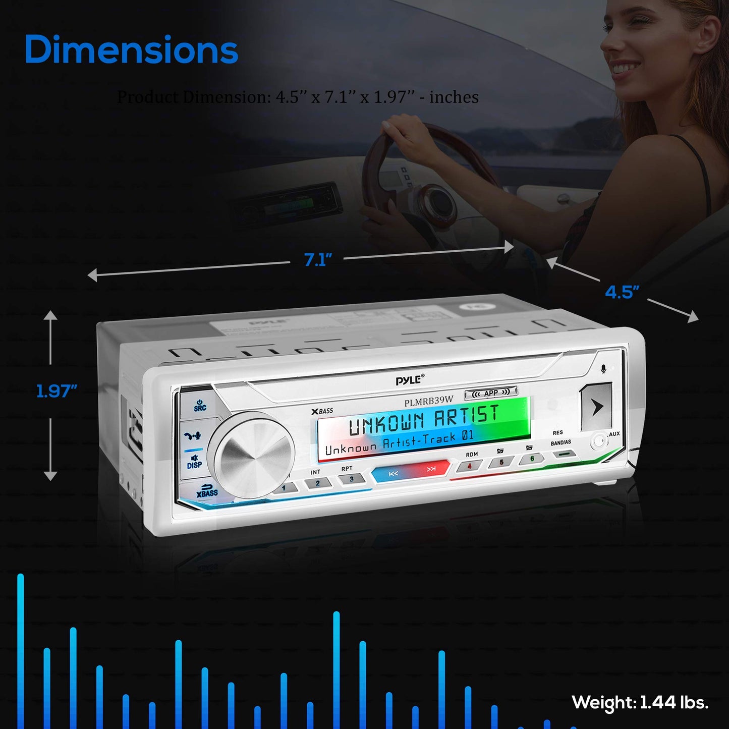 Pyle Marine Stereo Receiver Power Amplifier - AM/FM/MP3/USB/Aux/SD Card Reader Marine Stereo Receiver, Single Din, 30 Preset Memory Stations, LCD Display with Remote Control - PLMRB39W