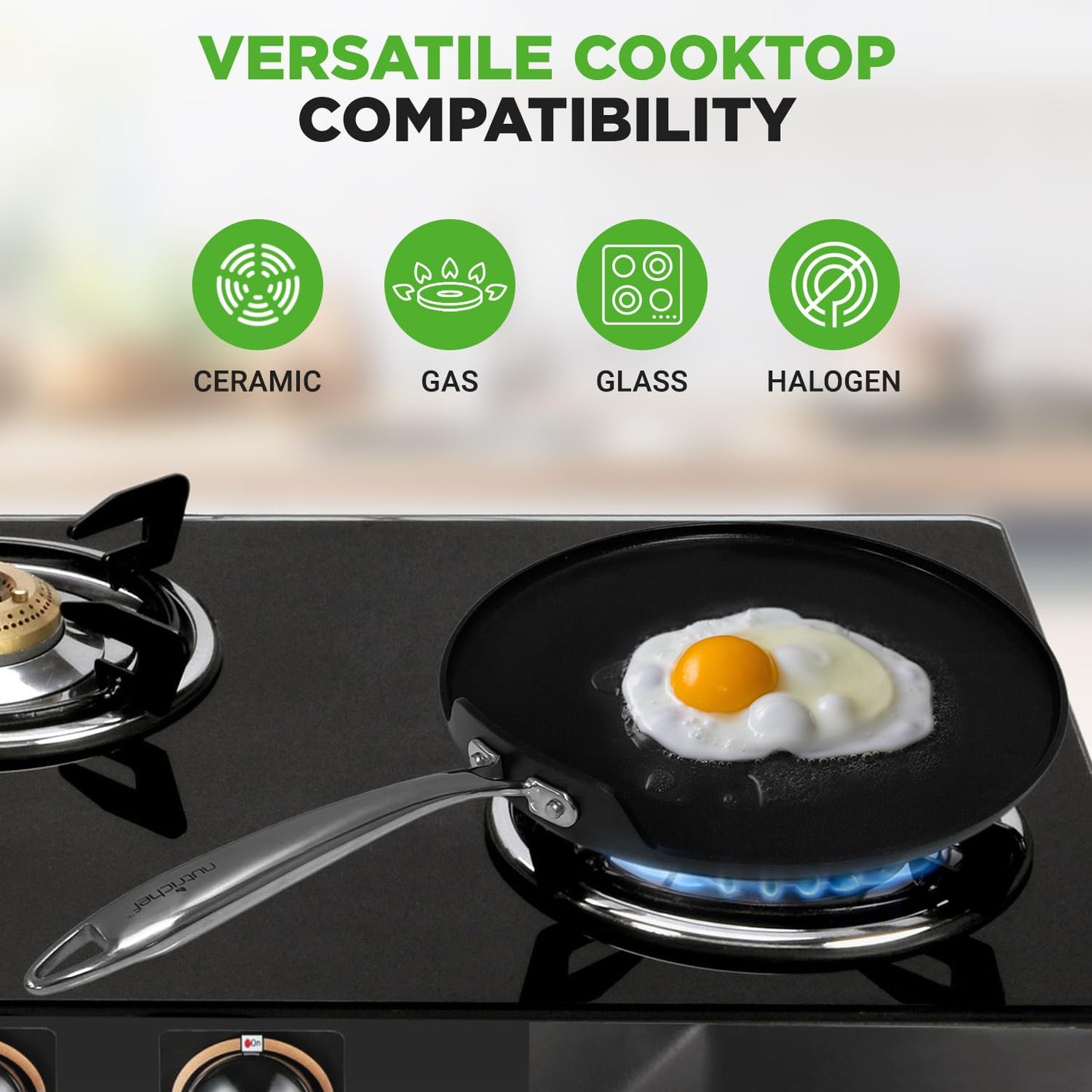 NutriChef 12 Inch Crepe Pan Non Stick, Ideal for Pancakes, Dosa & Tortillas, Hard-Anodized, Dishwasher Safe
