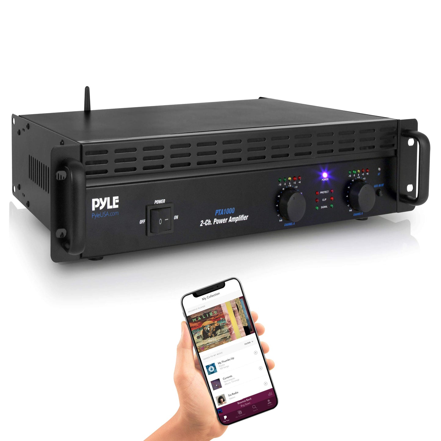 Professional Audio Bluetooth Power Amplifier - 2-Channel Rack Mount Bridgeable, LED Indicators, Shockproof Binding Posts, Cooling Fans 1000 Watt - Pyle PTA1000