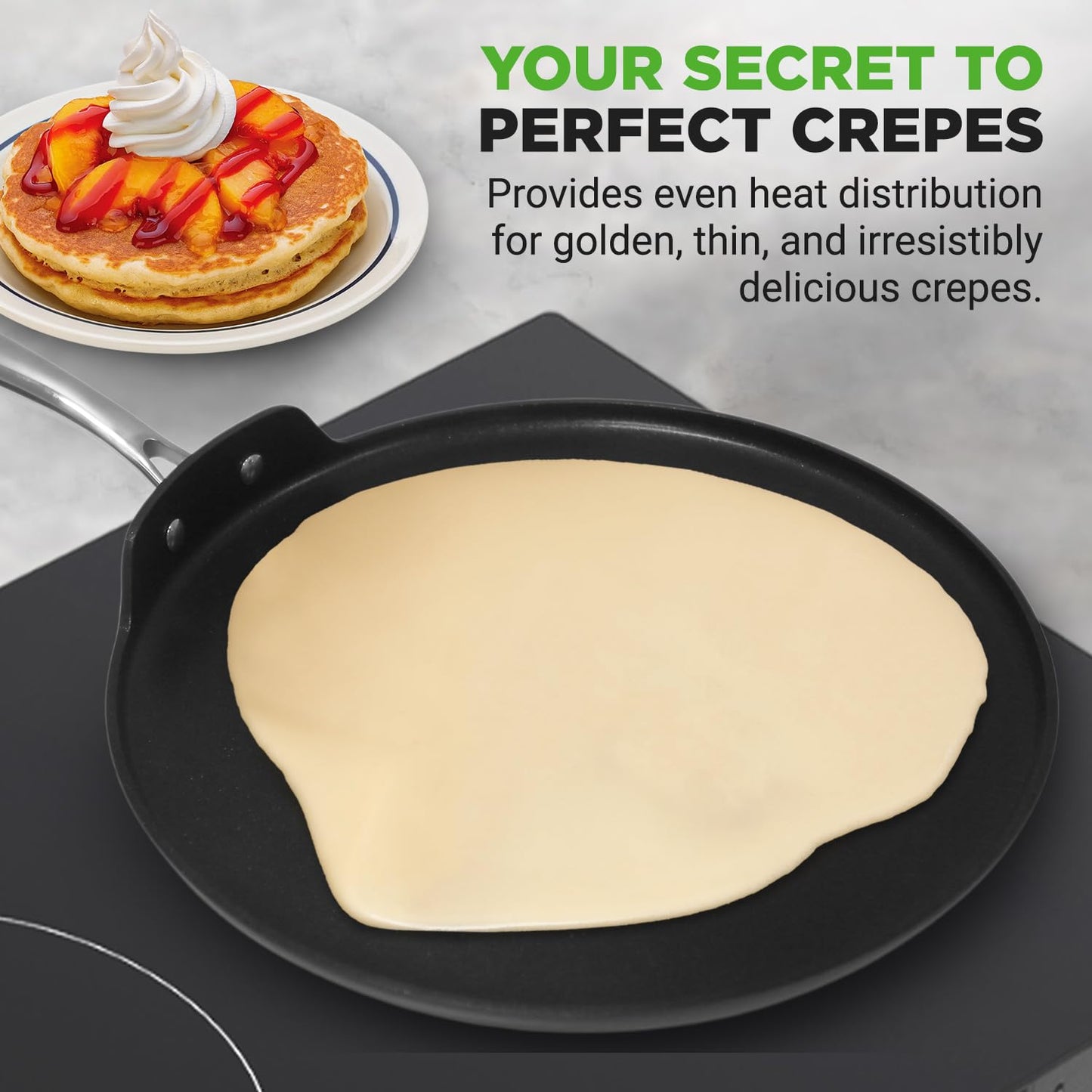 NutriChef 12 Inch Crepe Pan Non Stick, Ideal for Pancakes, Dosa & Tortillas, Hard-Anodized, Dishwasher Safe