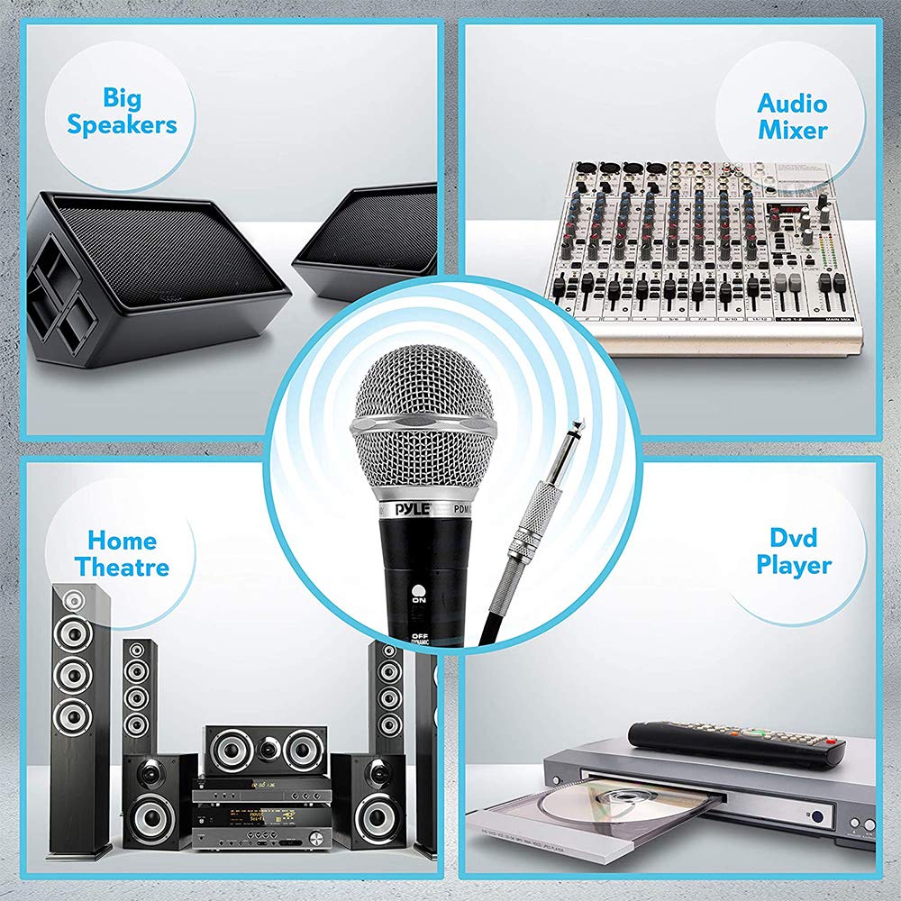 Pyle 3 Piece Professional Dynamic Microphone Kit Cardioid Unidirectional Vocal Handheld MIC with Hard Carry Case & Bag, Holder/Clip & 26ft XLR Audio Cable to 1/4'' Audio Connection (PDMICKT34),Black