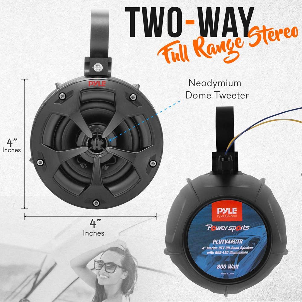 Pyle PLUTV45BTR 2 Channels Marine Bluetooth ATV/Golf Cart/UTV Tower Speakers 800W Stereo System Waterproof 800W Marine Grade Tower Amplified Vehicle Speaker System Pair for Boats with RGB Party Lights