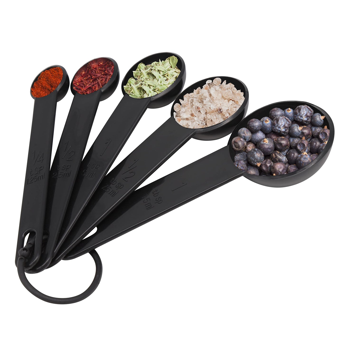 NutriChef 5-Piece Plastic Measuring Spoons Set - Heavy Duty Round Shaped Classic Kitchen Measuring Spoon for Dry or Liquid Ingredients, Teaspoon and Tablespoon Set w/ Metric & US Measurement NCMMS5