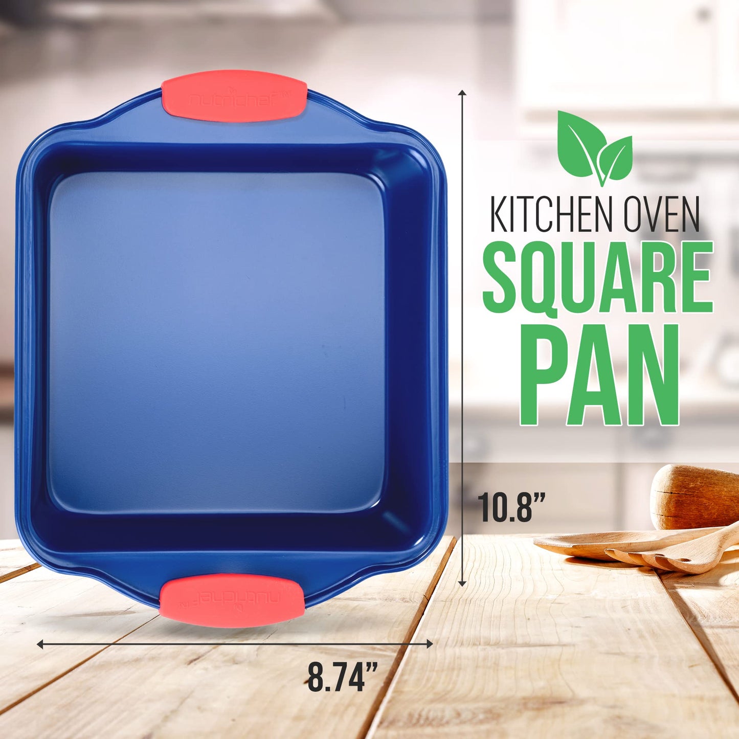 Jovial Non Stick Cake Square Pan, Deluxe Blue Carbon Steel Pan with Red Silicone Handles, Quality Metal Bakeware For Cooking & Baking Cake Loaf, Muffins & More, Compatible with Model NCSBSBL8