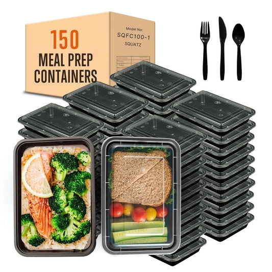 SQUATZ 150 Meal Prep Containers with Lids for Adults - 33oz, Microwave Safe, Reusable Food Storage, Freezer Safe, Leak-Free Lunch Container - Includes Utensils