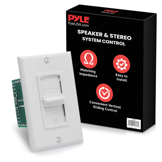 Pyle In Wall Speaker Volume Control - Home Audio Smart Speakers Stereo Controller Selector Switch Pod Box - In-Wall Vertical Sliding Control, For Home Theater Indoor or Outdoor Remote Speakers