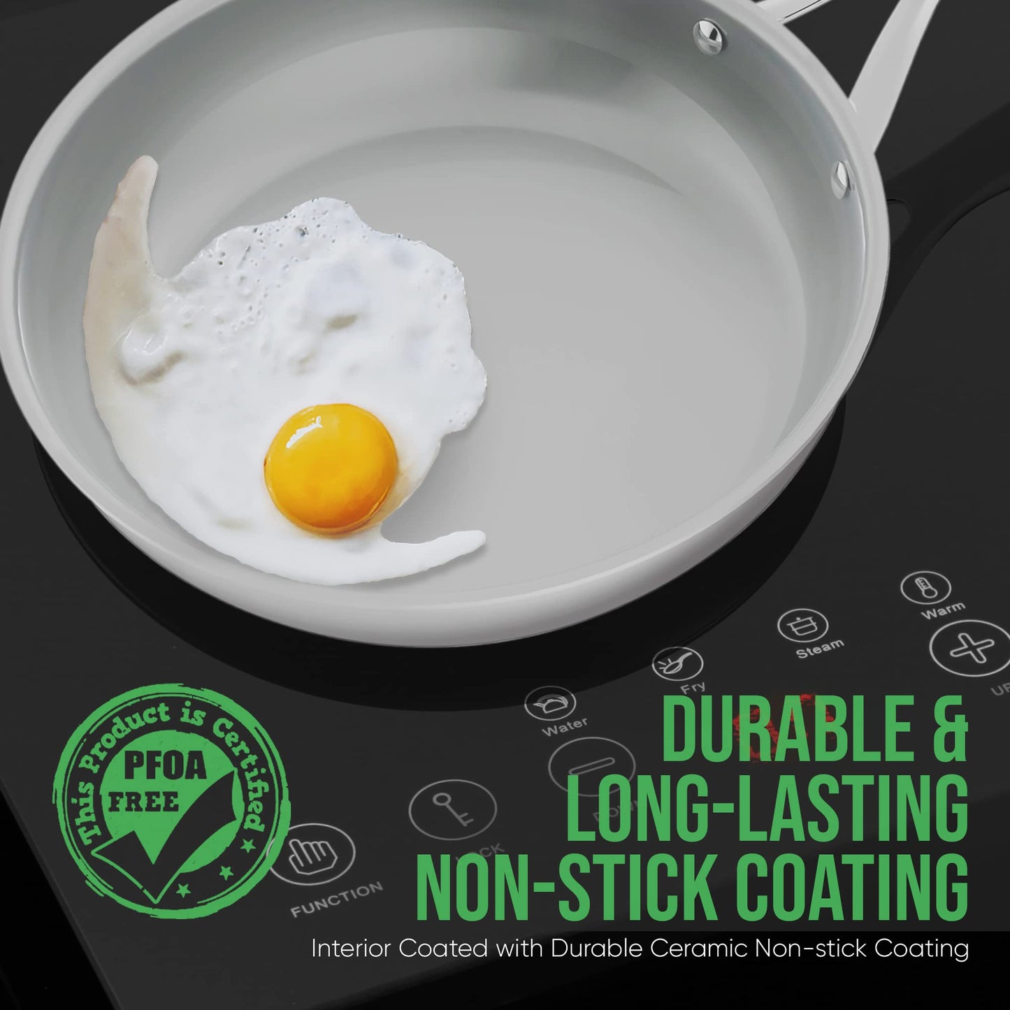 NutriChef 8'' Small Fry Pan-PFOA/PFOS Free Stainless Steel Stain-Resistant Frying Pan Kitchen Cookware w/Durable Ceramic Non-Stick Coating, Hollowed Cast Handles - Works w/ Model NCSSX45