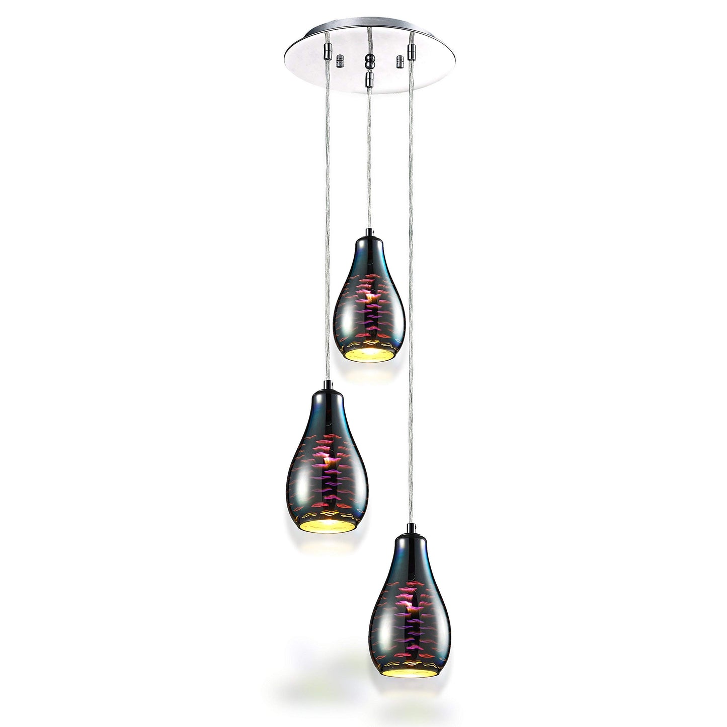 MAXvolador Home Pendant Hanging Lighting Fixture-Triple Lamp Ceiling Light with 3 5.1’’x8.7’’-Sphere Shaped Dome Globes, Sculpted Glass Accent-SLLMP37