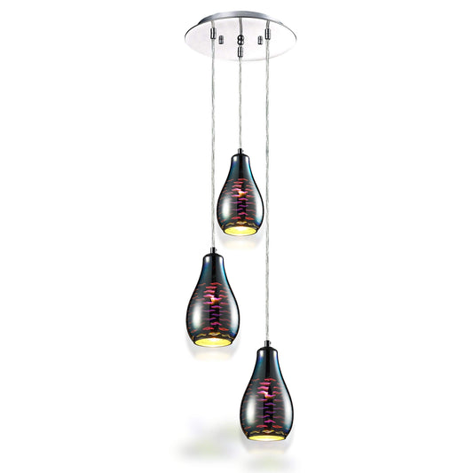 MAXvolador Home Pendant Hanging Lighting Fixture-Triple Lamp Ceiling Light with 3 5.1’’x8.7’’-Sphere Shaped Dome Globes, Sculpted Glass Accent-SLLMP37