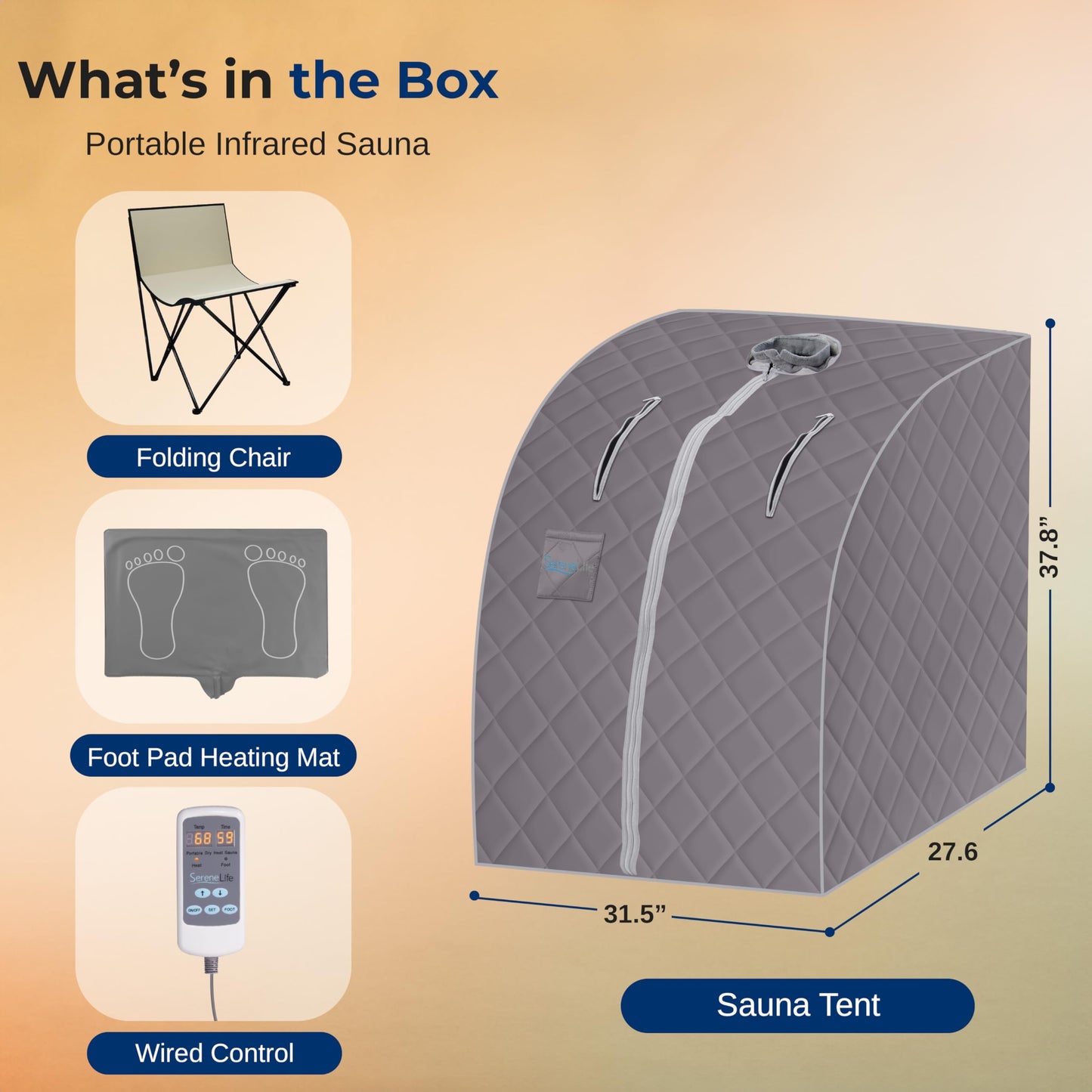 SereneLife Portable Sauna for Home, Infrared Sauna Tent with Heated Foot Pad and Folding Chair, Compact Personal Rejuvenation Sauna, Remote Control In-Home Spa, 38" x 32” - (Gray)