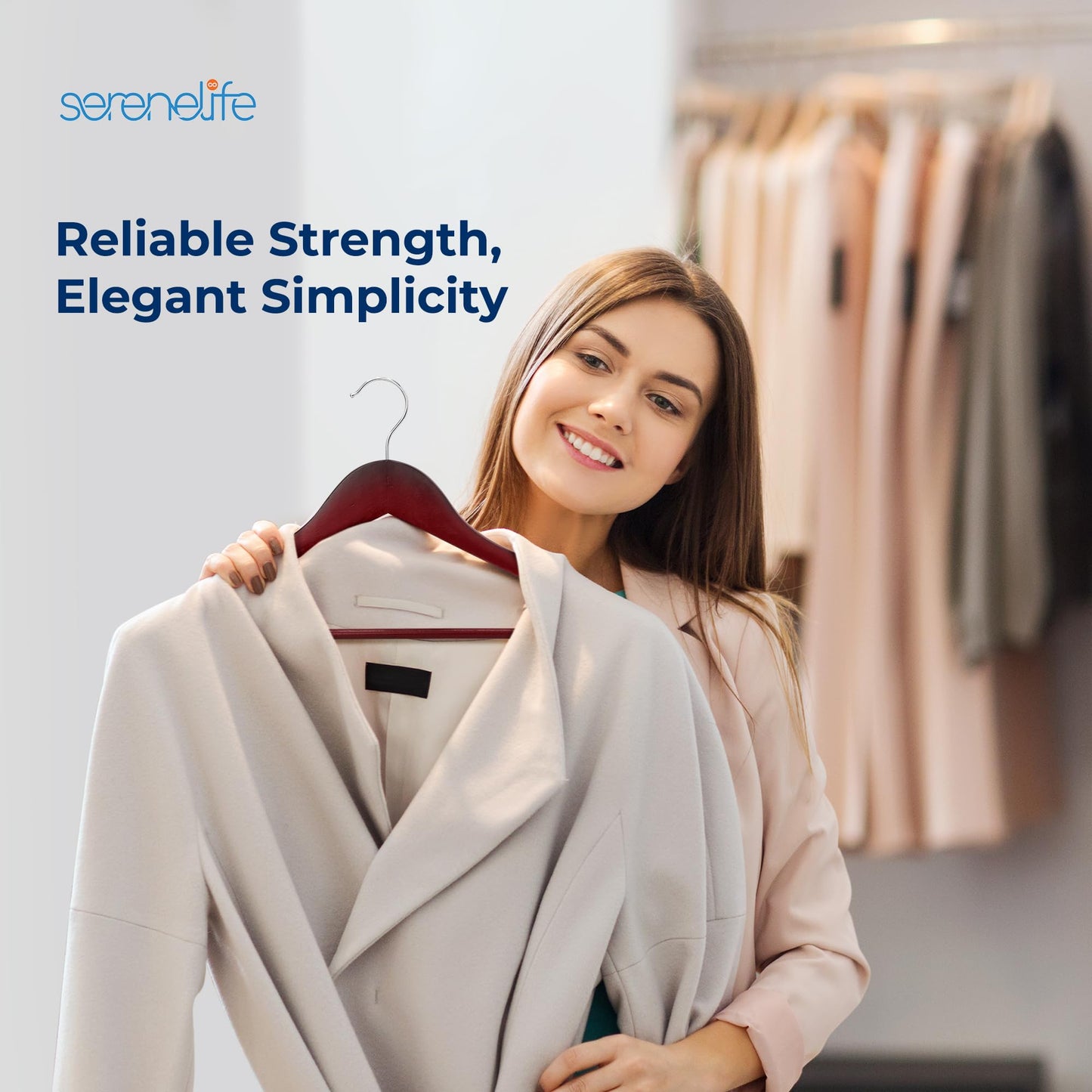 SereneLife 60 Pack Wooden Coat Hangers – Durable Suit Hangers with 360° Swivel Hook & Notches – Slim Design for Shirts, Jackets, Dresses, and More