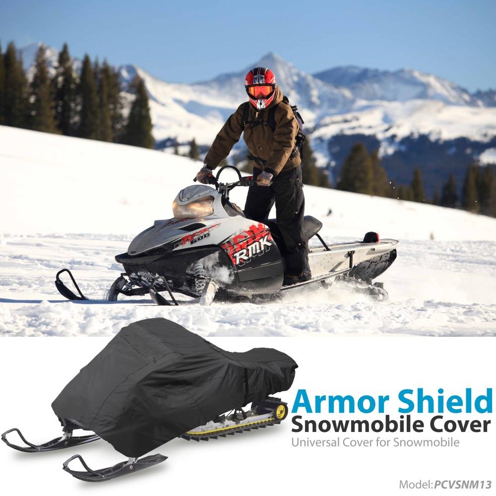 Pyle, Snowmobile Cover, Waterproof, Universal Snowmobile Cover, Heavy Duty Fabric, Dual Air Vents, Includes Storage Bag, Elastic Cord, Non-Scratch Hood Liner, 114”-125” Compatibility, 300D Polyester