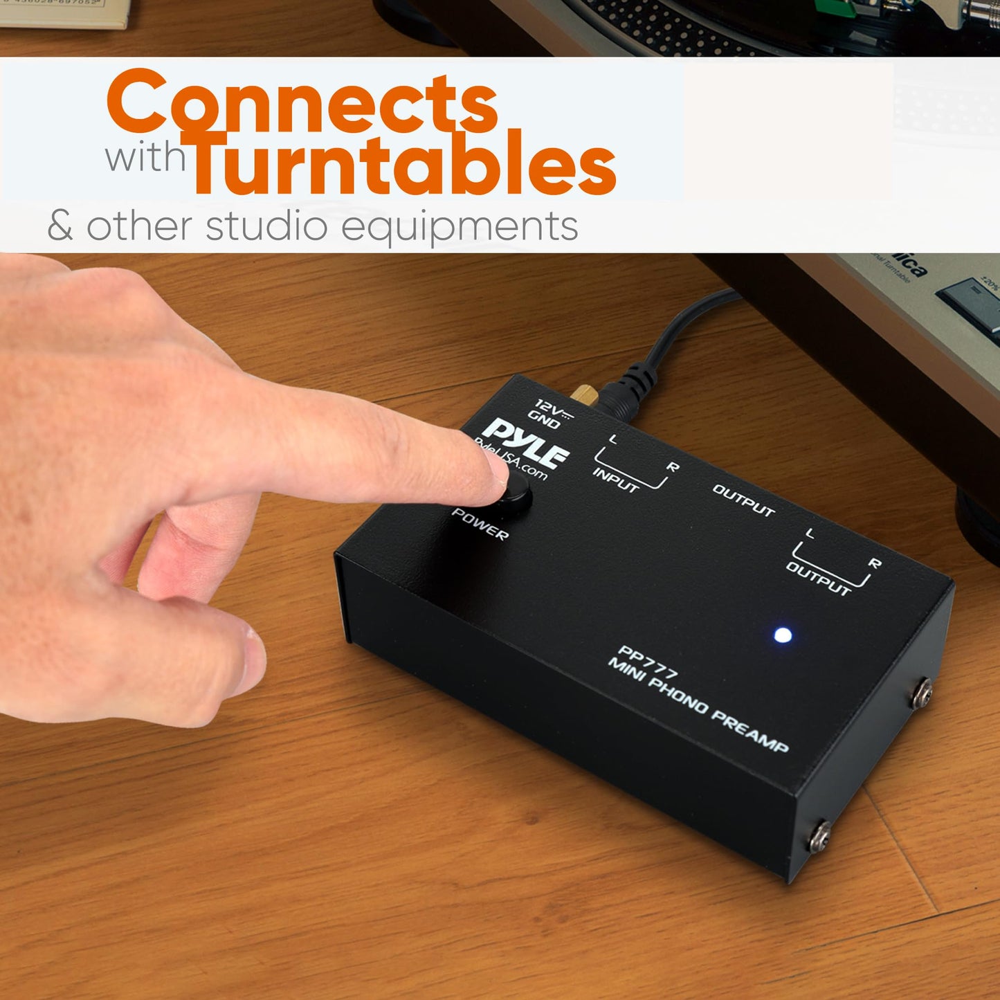 Pyle Mini Phono Turntable Preamp - Stereo Preamplifier with RCA Input/Output - Low Noise - Powered by 12V DC Adapter - Ideal for Vinyl & Phonographs - PP777