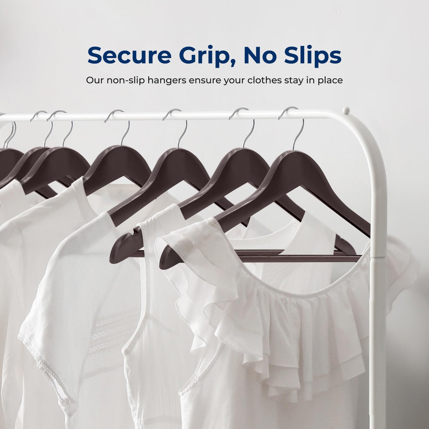 SereneLife 50-Pack Wooden Coat Hangers – Durable Suit Hangers with 360° Swivel Hook & Notches – Slim Design for Shirts, Jackets, Dresses, and More
