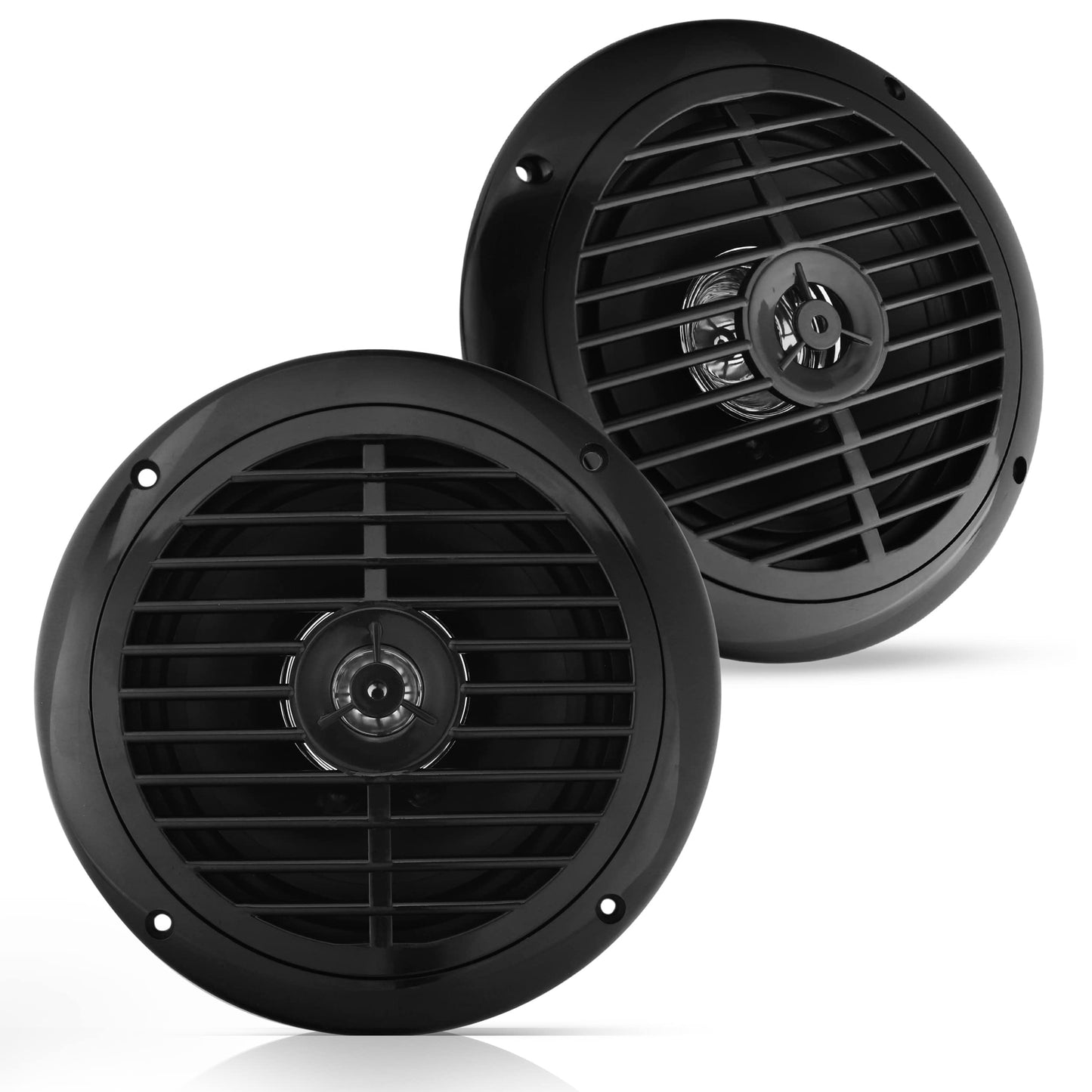 Pyle 6.5 Inch Dual Marine Speakers - 2 Way Waterproof and Weather Resistant Outdoor Audio Stereo Sound System with 120 Watt Power, Polypropylene Cone and Cloth Surround - 1 Pair - PLMR67B (Black)