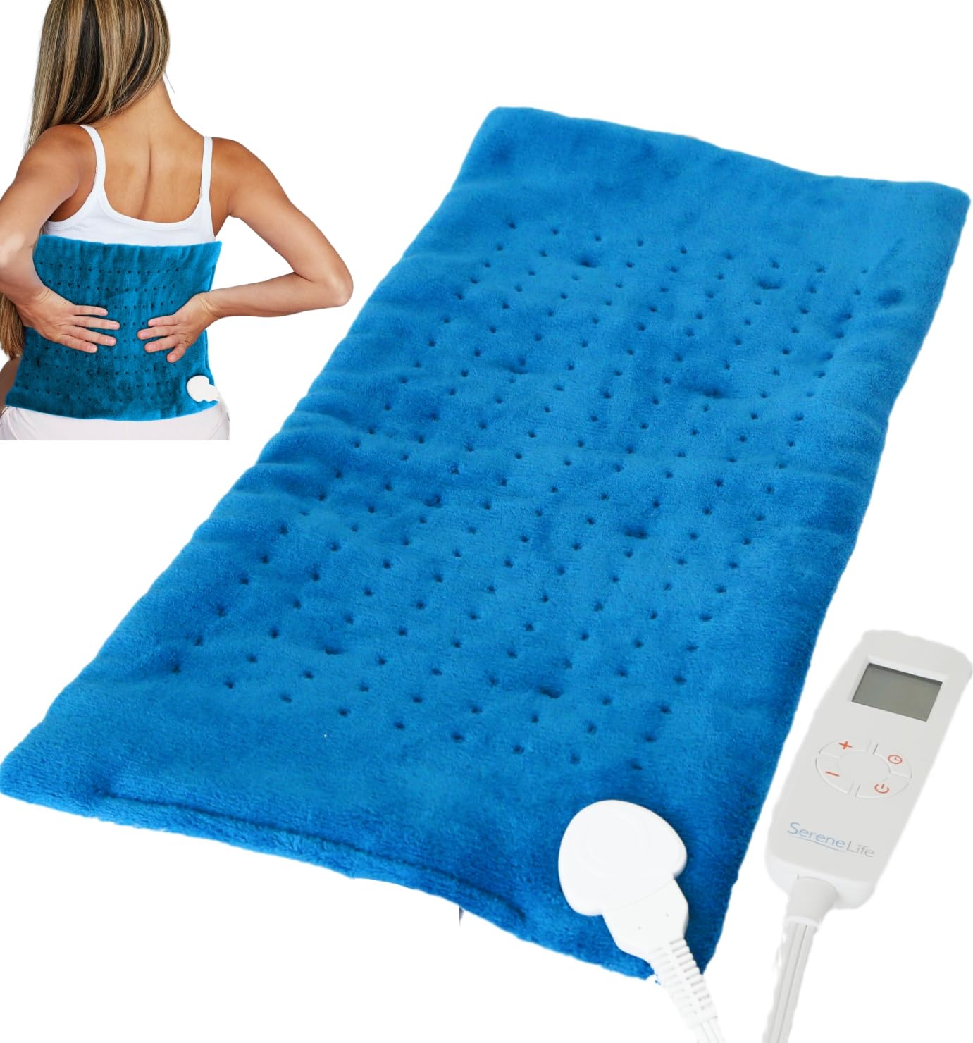 SereneLife Electric Heating Pad For Women - Large Pillow Style Heating Pad For Back & Period Cramps - Instant Heat, Quick Warm Relief For Athletes & Runners - 6 Heat Settings, Auto Off