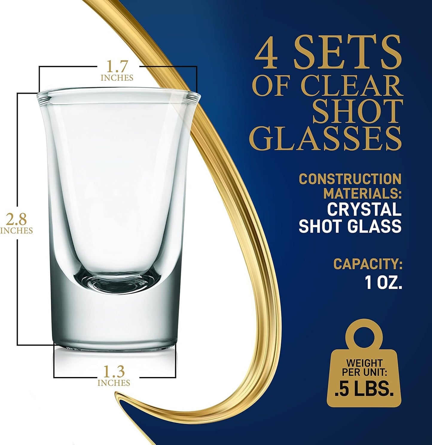 NutriChef 4-Pack Clear Shot Glasses - Heavy Stable Base with Thick Glass - For Hot & Cold Drinks, Whiskey, Vodka, Tequila, Cordial, Spirits, Liquors, & Espressos - Small Bulk 1 Ounce Shotglass